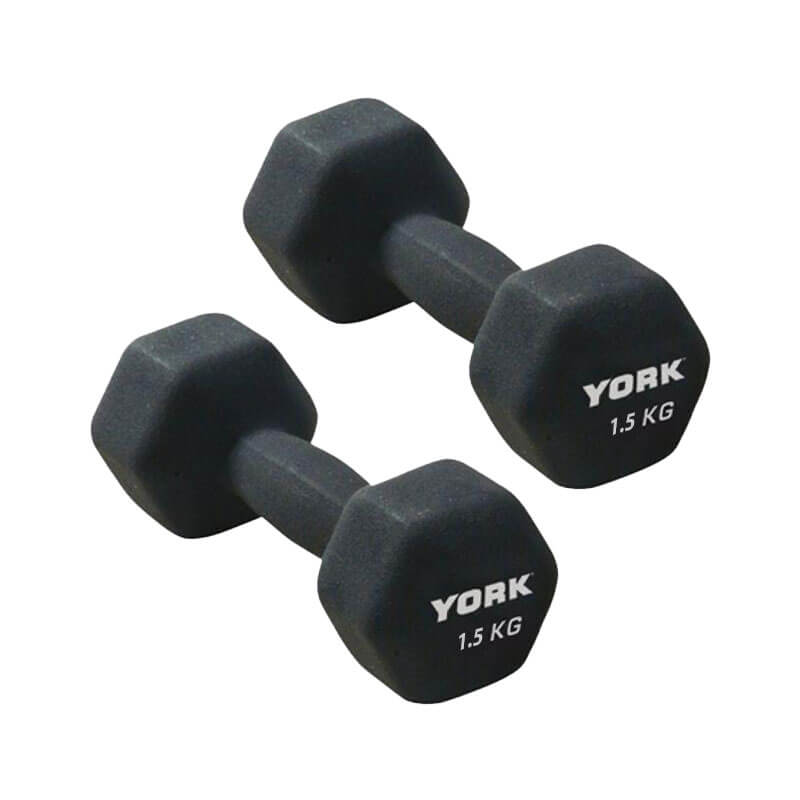 York Neoprene Hex Dumbbells 2 x 1.5kg - Black