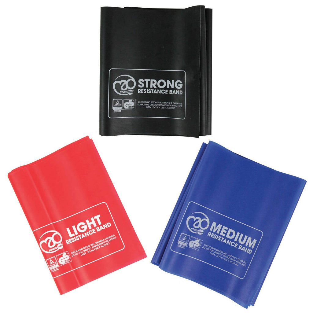 3 Fitness Mad Resistance Bands - black, red and blue