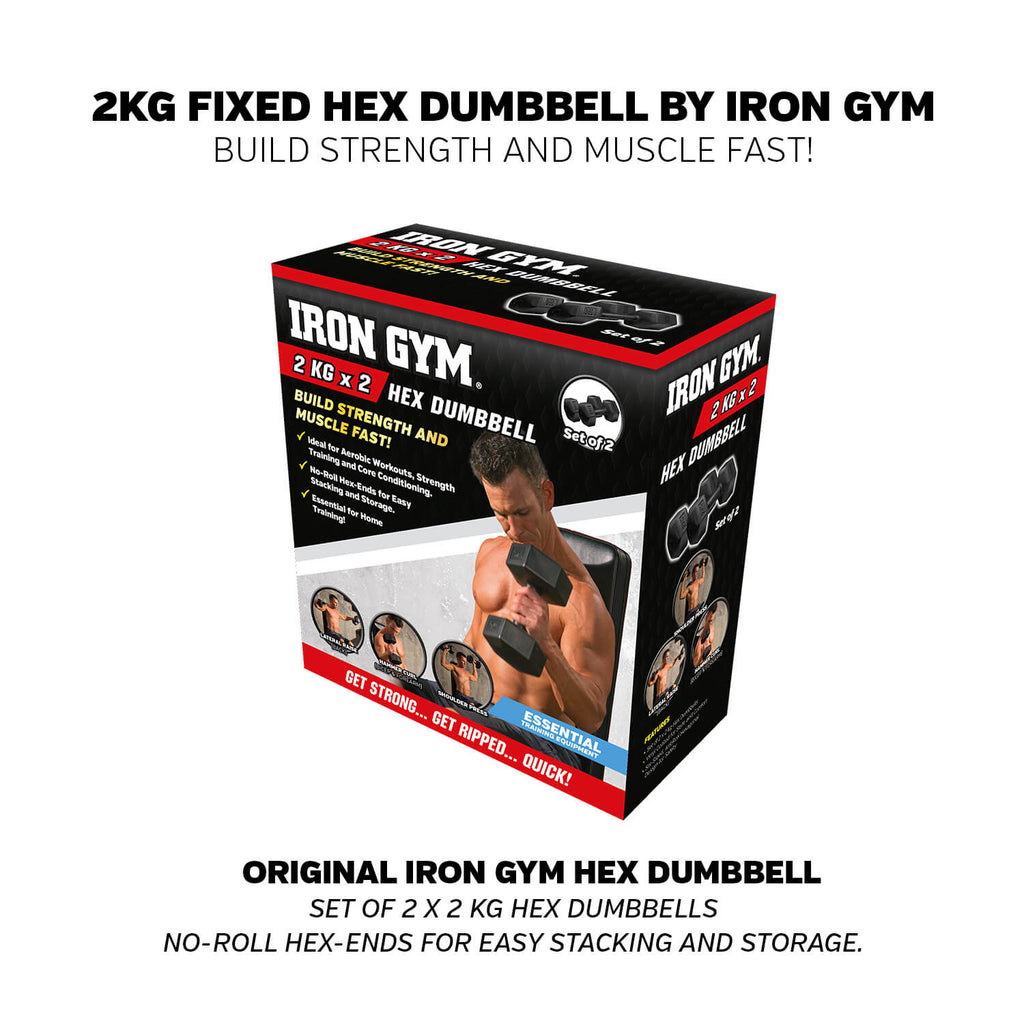 Iron Gym Fixed Hex Dumbbells - 2 x 2kg packaging