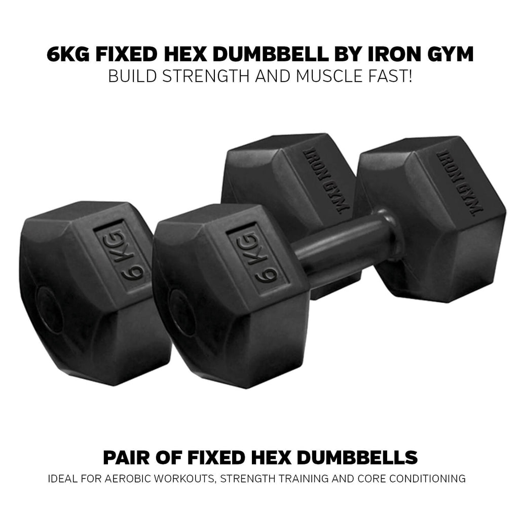 Iron Gym Fixed Hex Dumbbells - 2 x 6kg