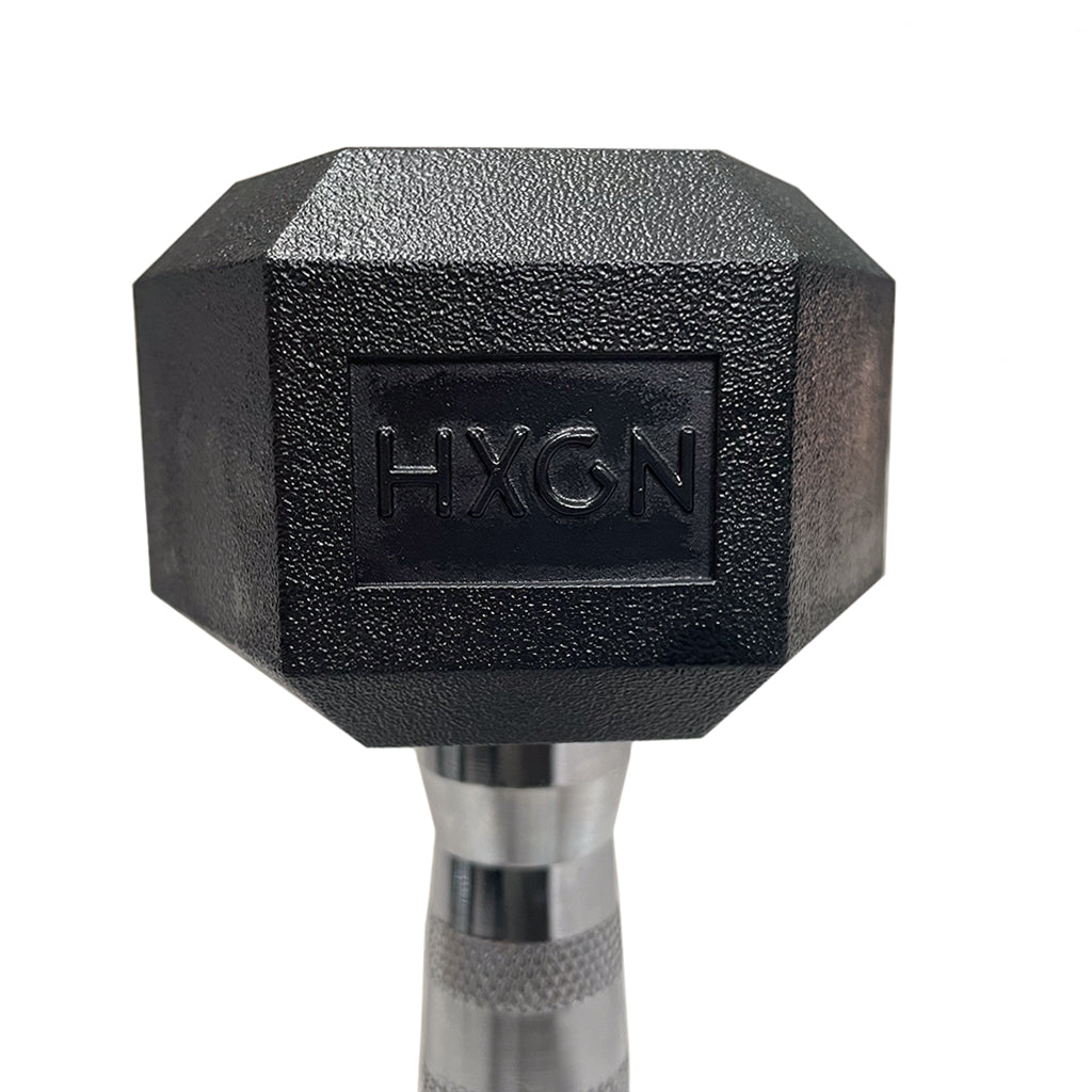 Hexagonal dumbbell with 'HXGN' branding