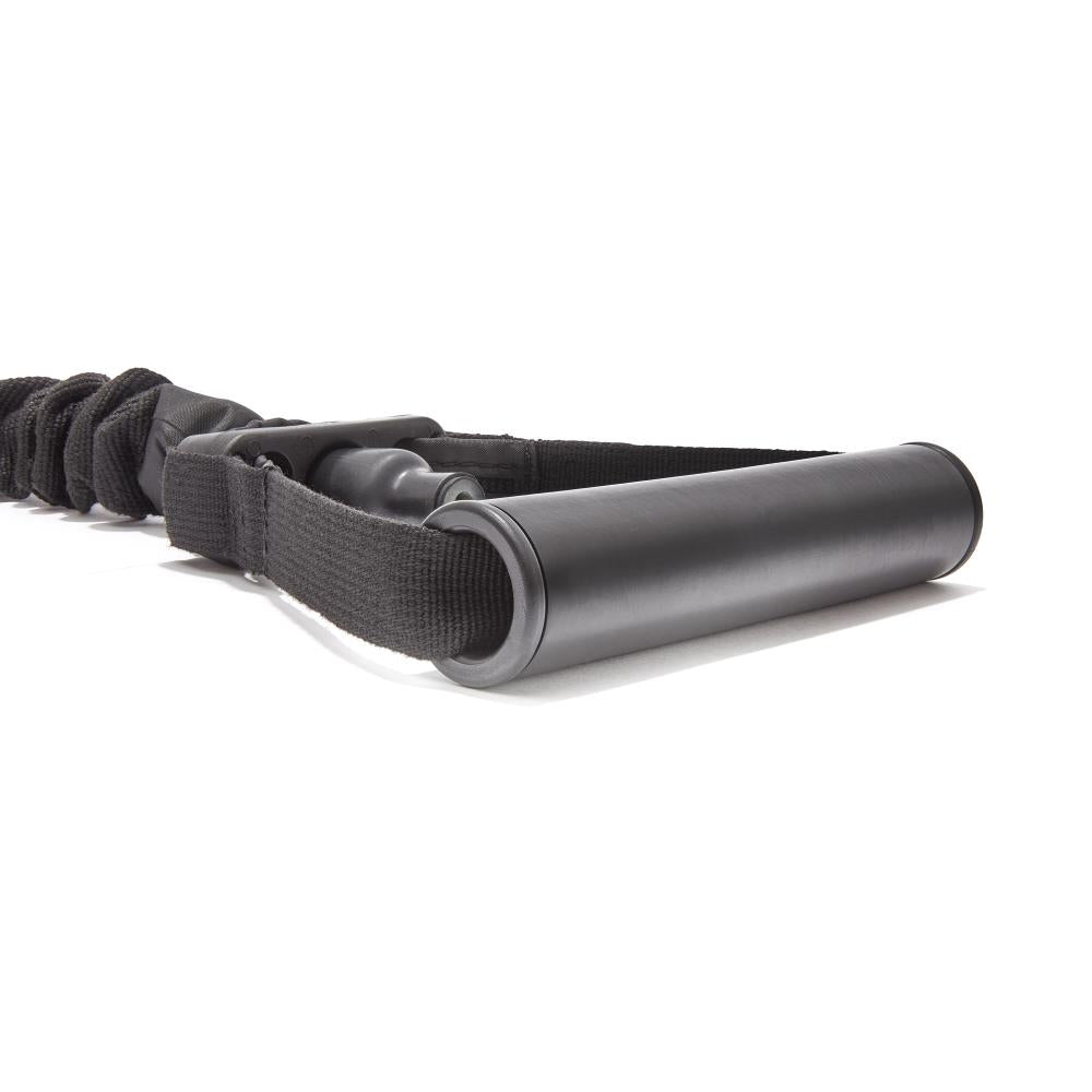 Black adidas resistance band on a white background