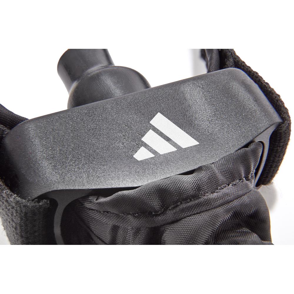 Close-up of a black Adidas L2 power tube with a white logo on a white background