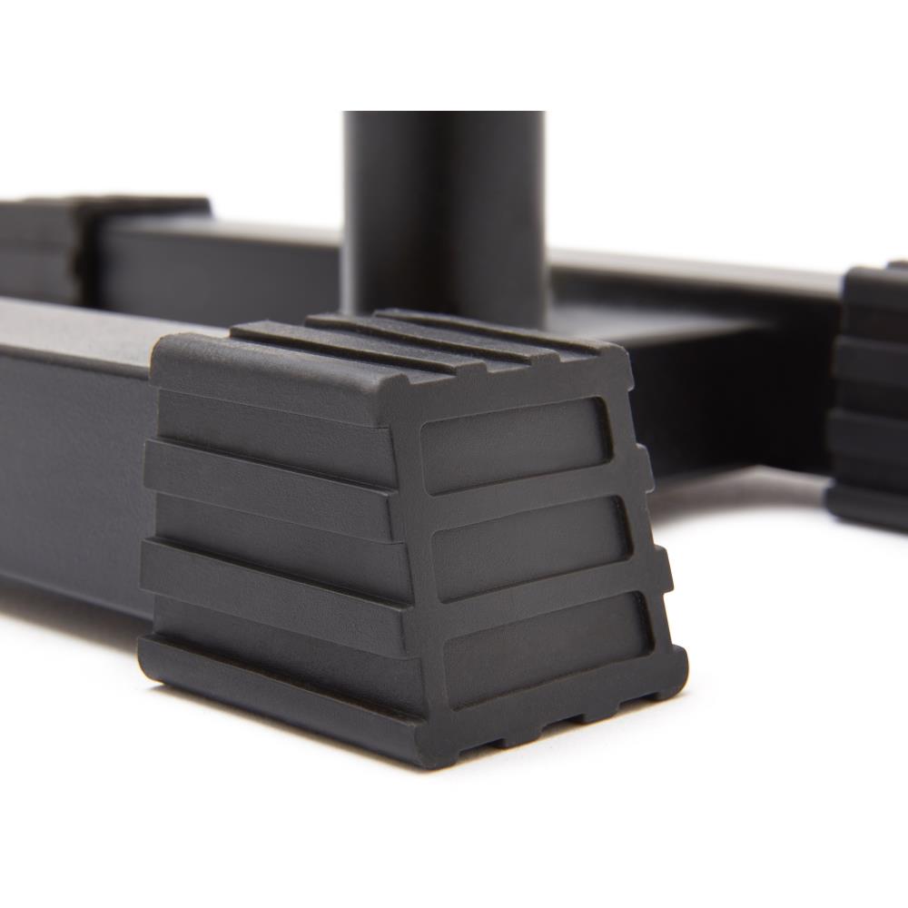 Close-up of a black premium push up bars with rubberised feet on a white background
