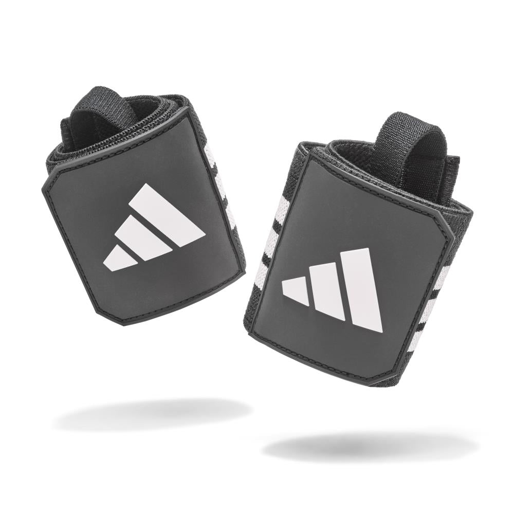 Black wrist wraps with Adidas logo on a white background