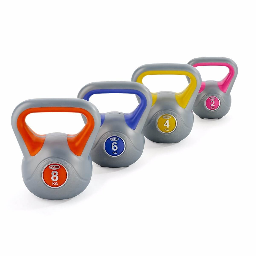 York 20kg Vinyl Kettlebell Set including 2kg, 4kg, 6kg and 8kg weights