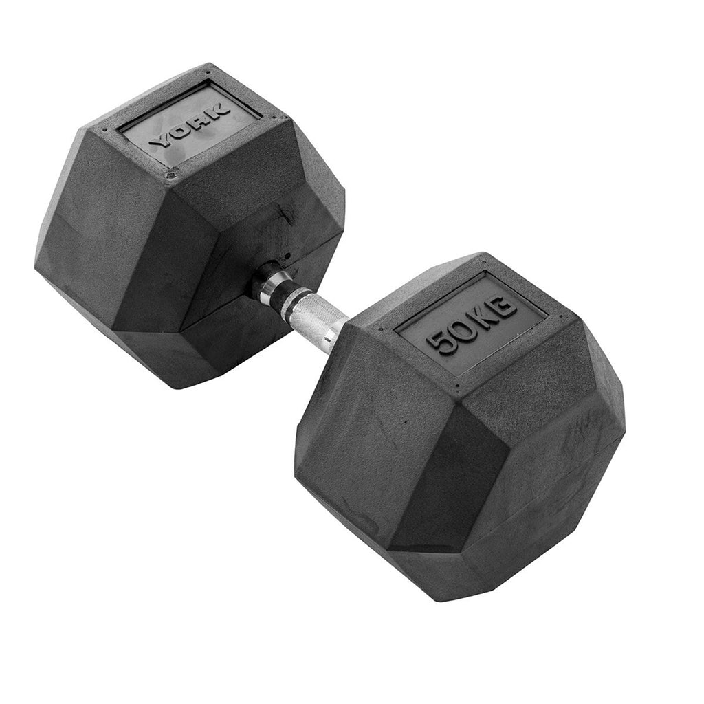 York 50kg Commercial Rubber Hex Dumbbell