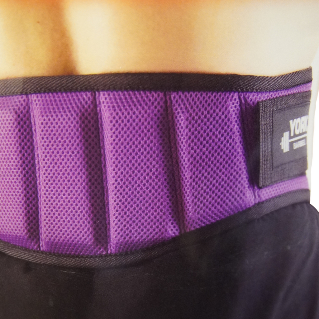 Wearing the purple gym workout belt