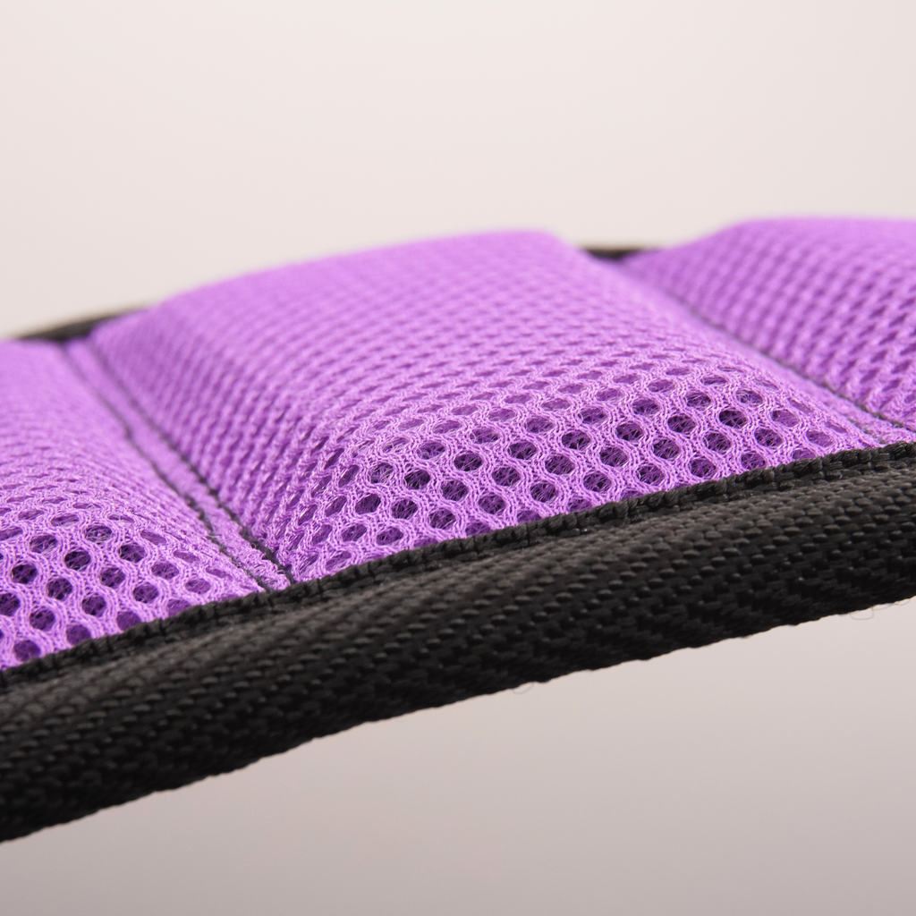 Padding on purple weight training gym belt