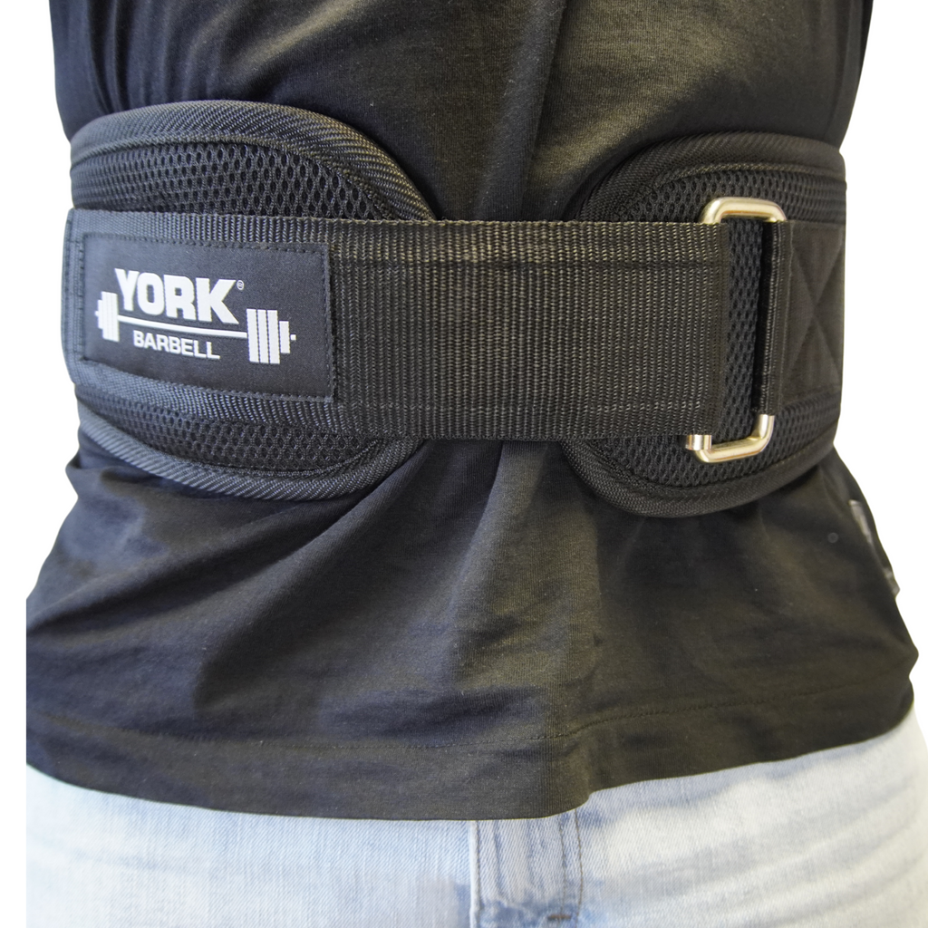 Wearing the York Barbell strength training belt