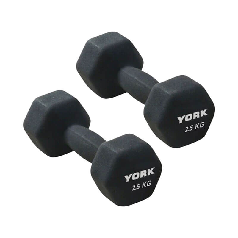 York Neoprene Hex Dumbbells 2 x 2.5kg - Black