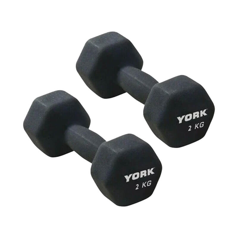 York Neoprene Hex Dumbbells 2 x 2kg - Black