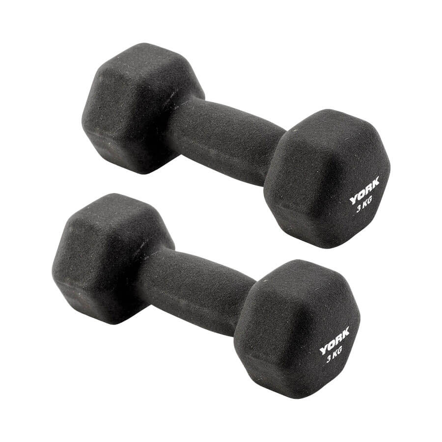 York Neoprene Hex Dumbbells 2 x 3kg - Black