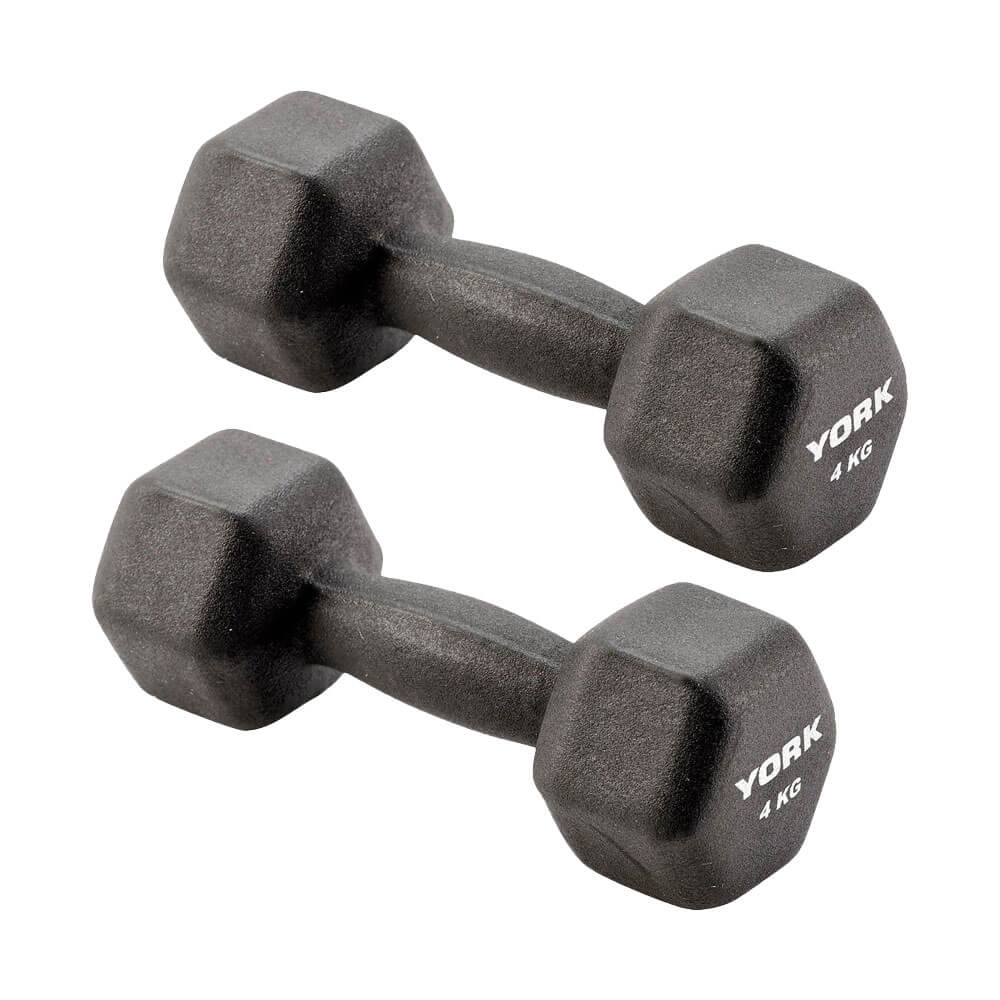 York Neoprene Hex Dumbbells 2 x 4kg - Black