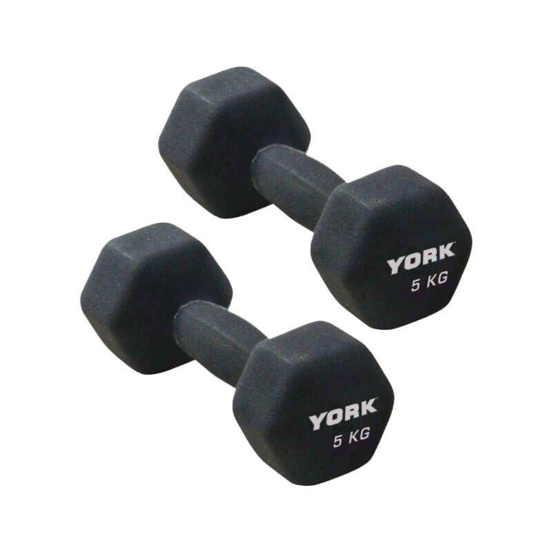 York Neoprene Hex Dumbbells 2 x 5kg - Black