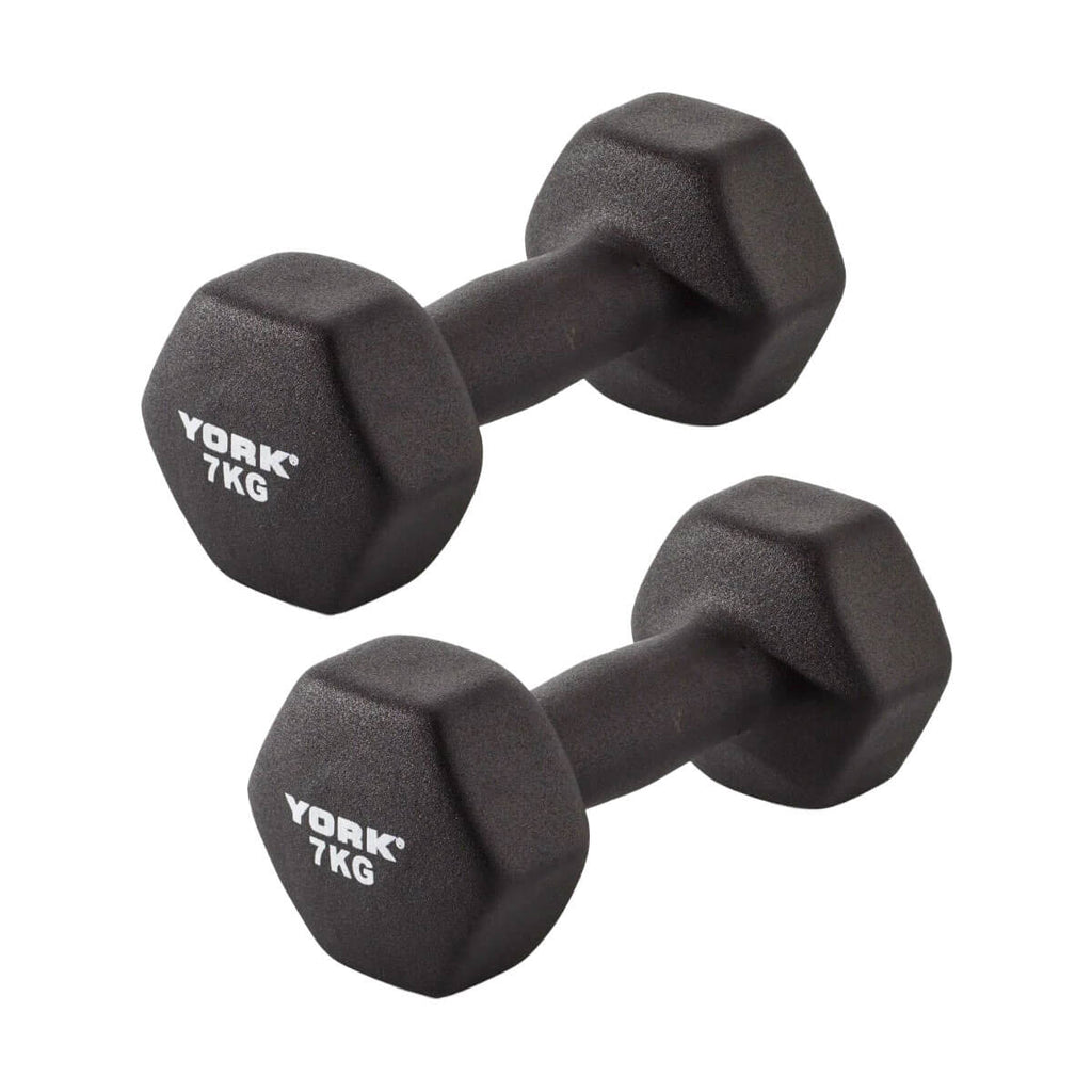 York Neoprene Hex Dumbbells 2 x 7kg - Black