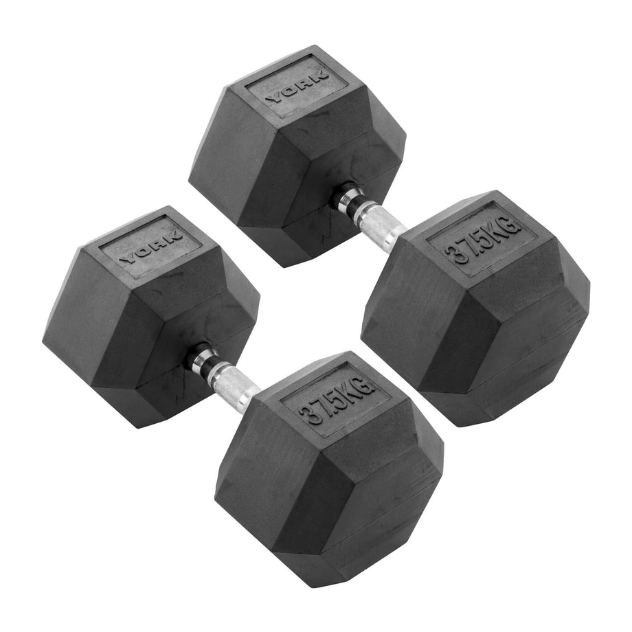 York 37.5kg Commercial Rubber Hex Dumbbells – Workout For Less