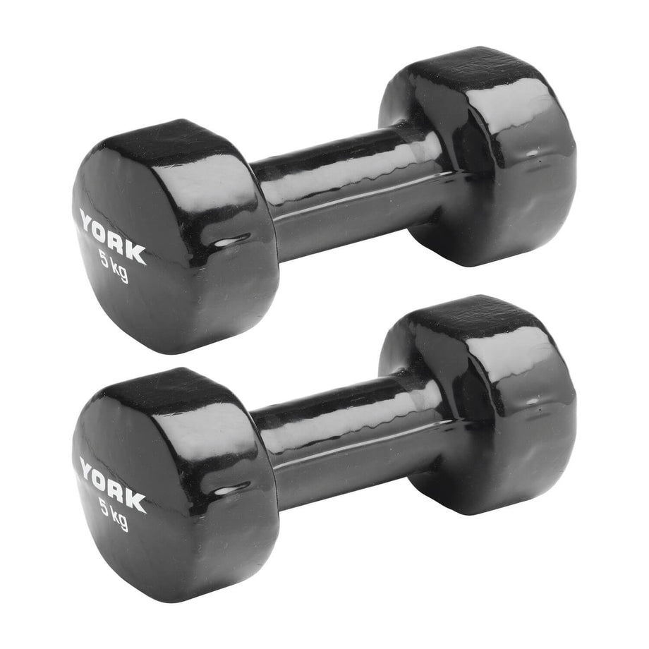 York Vinyl Dipped Dumbbells x 5kg Black – Workout For Less