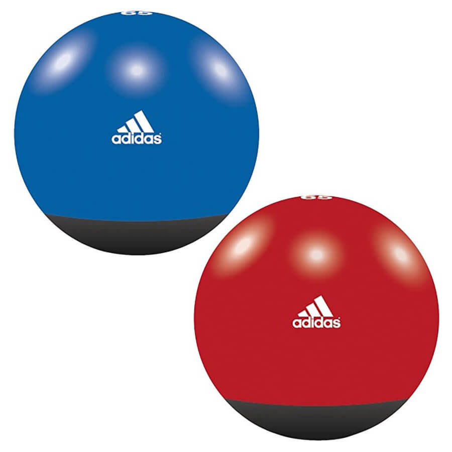 Two Adidas Premium Gym Balls- 65cm. One is red and one is blue