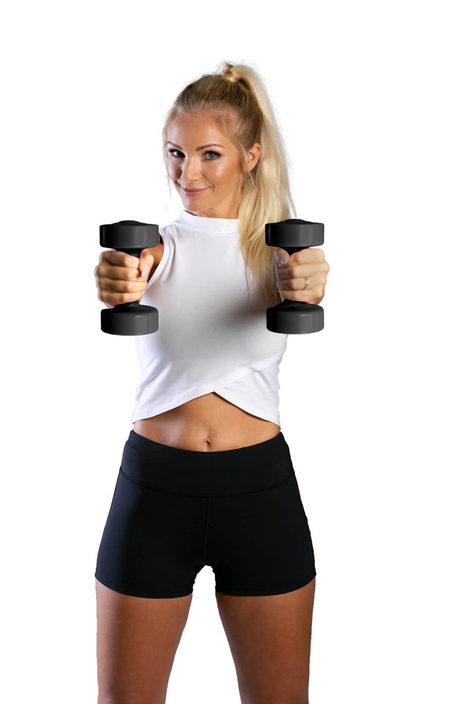 Woman performing home workout using Azure 4kg Dumbbells 