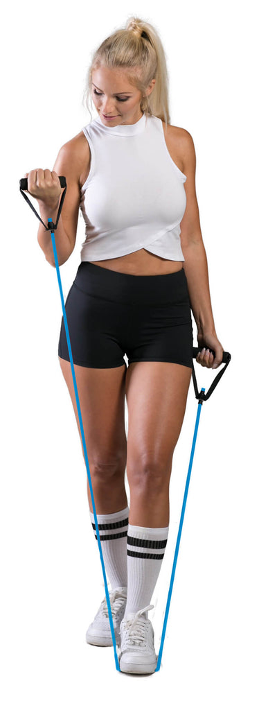 Woman exercising with an Azure Tone Trainer Resistance Tube - Bicep Curl
