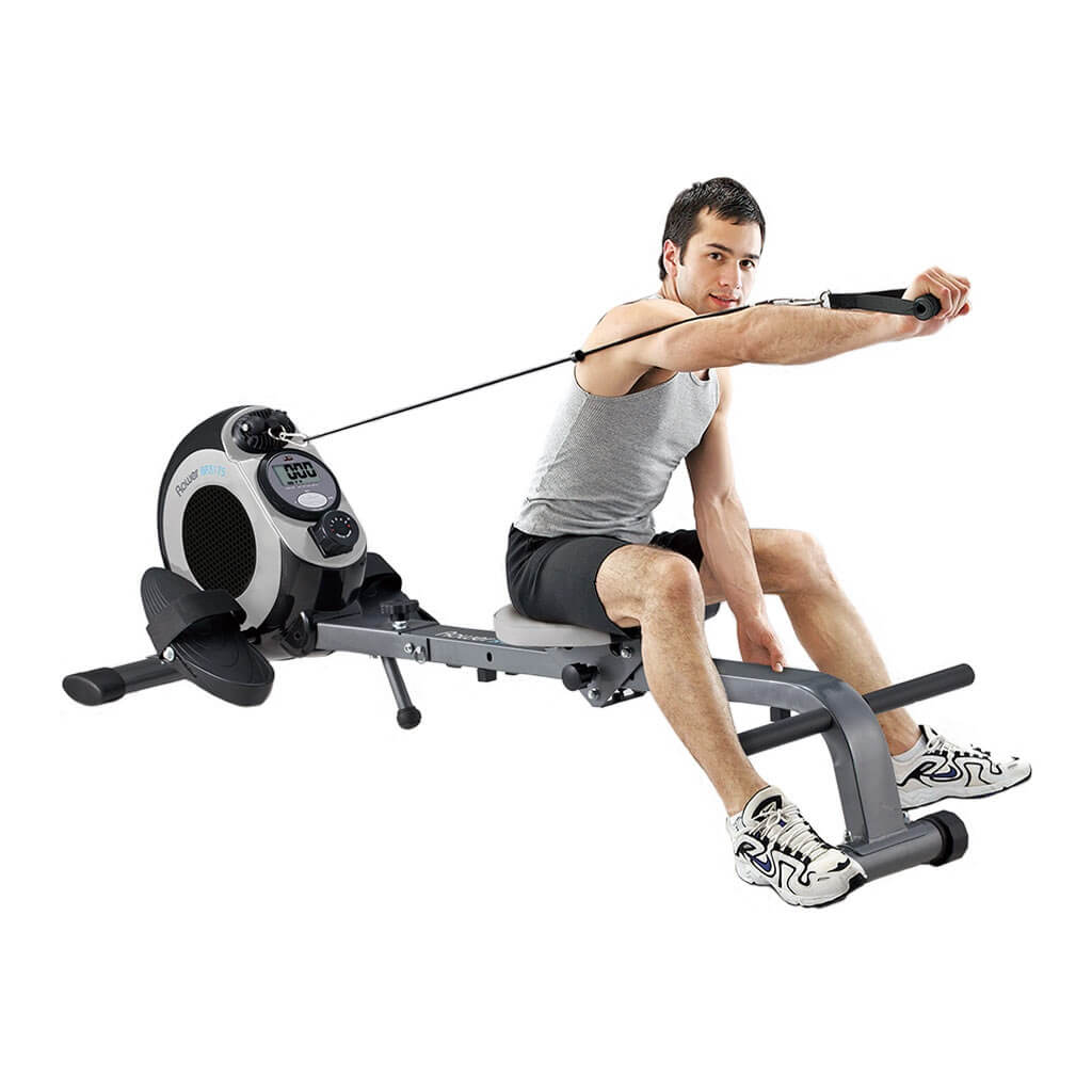 Man exercising on a Body Sculpture Magnetic Rower and Gym