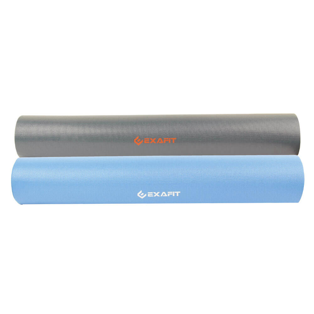 Two ExaFit 4mm Yoga Mats - blue and grey