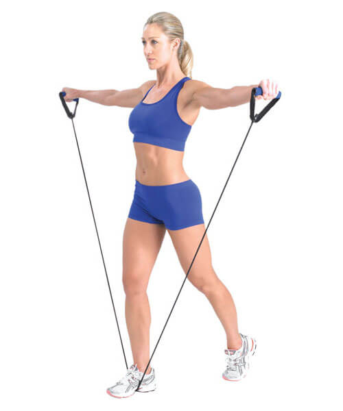 Woman exercising using a Fitness Mad  resistance tube