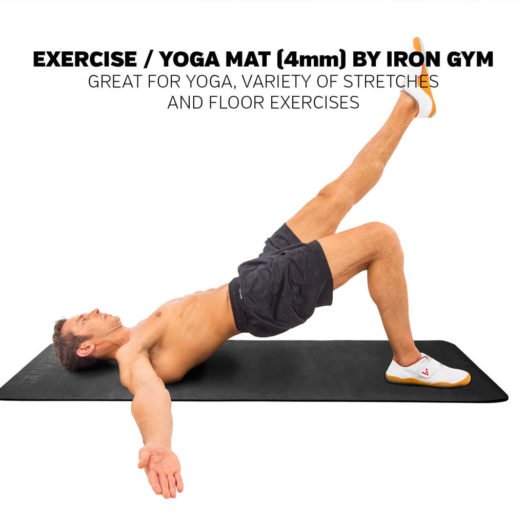 Man performing floor exercises on an Iron Gym 4mm Exercise Mat