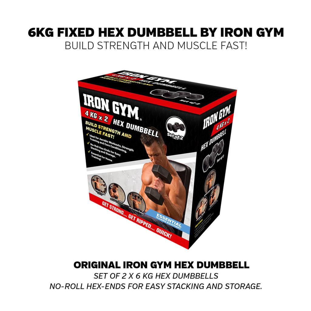 Iron Gym Fixed Hex Dumbbells - 2 x 6kg packaging