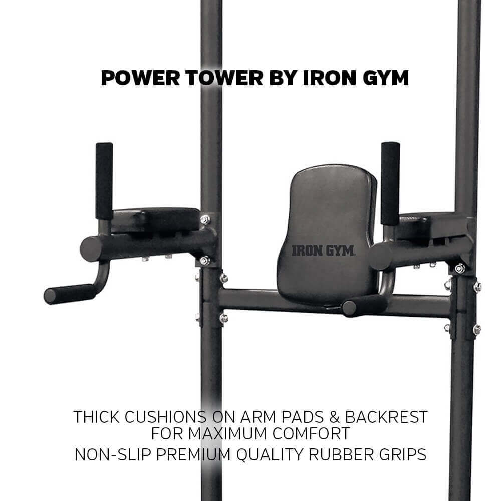 Iron Gym Power Tower showing arm pads and backrest