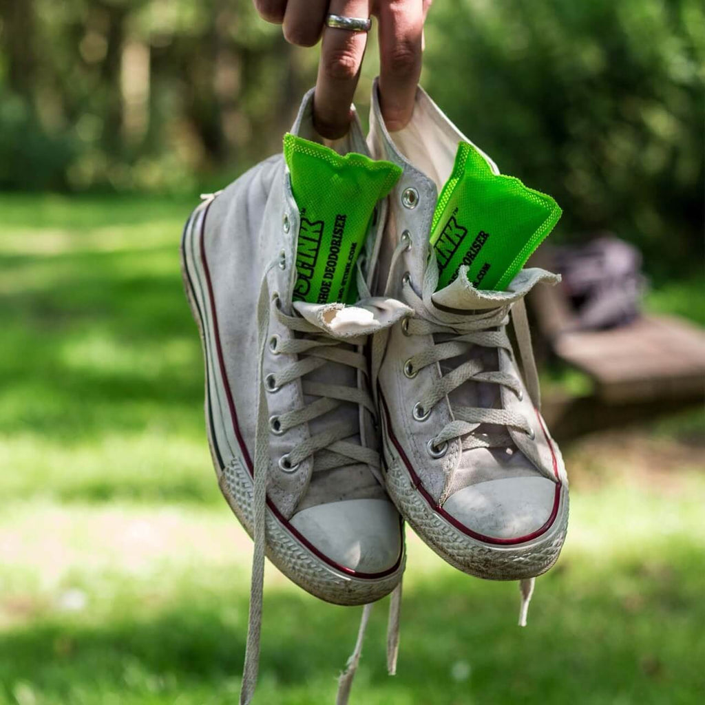 No Stink Sports Shoe Deodorisers in a pair of canvass shoes