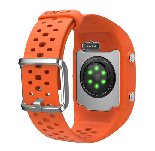 Polar M430 GPS Running Watch with Wrist-Based Heart Rate - orange - showing the sensor