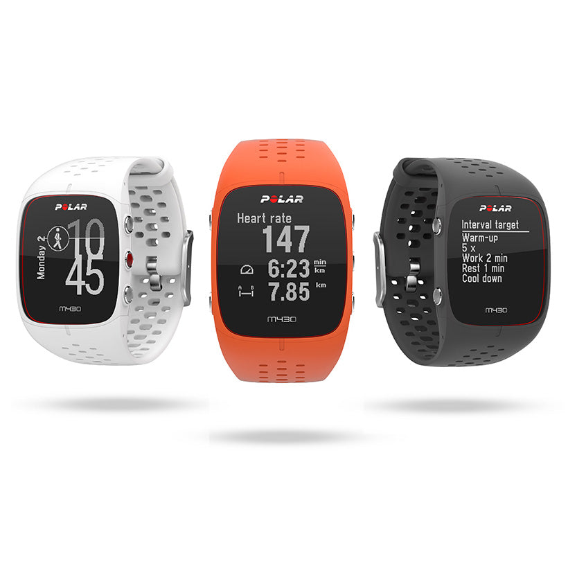 Polar M430 GPS Running Watch with Wrist-Based Heart Rate - White, orange and black