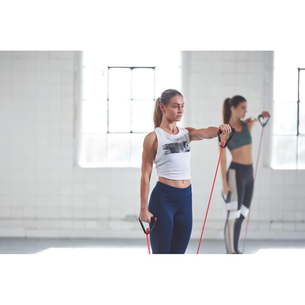 Women doing resistance training with Reebok Resistance Tubes- medium