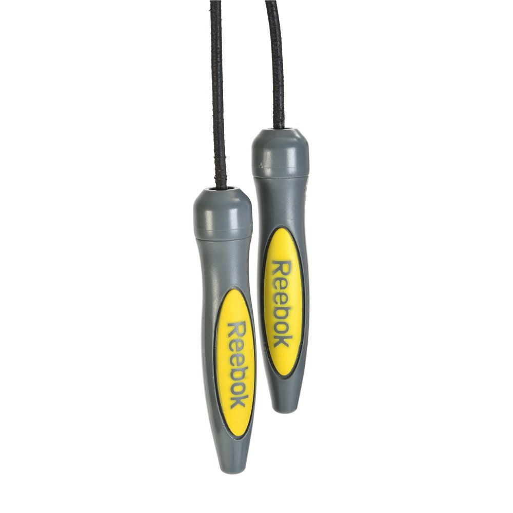 Reebok Studio Leather Skipping Rope - Grey & Yellow Handles