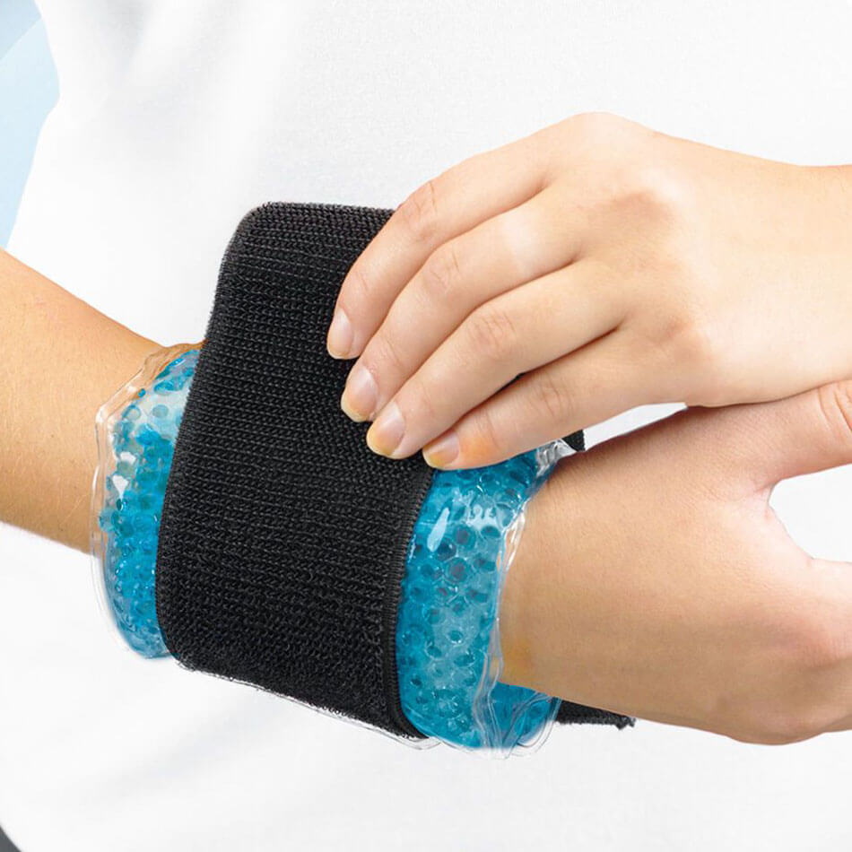 TheraPearl Hot and Cold Wrist Wrap - Ice/Heat Pack on wrist