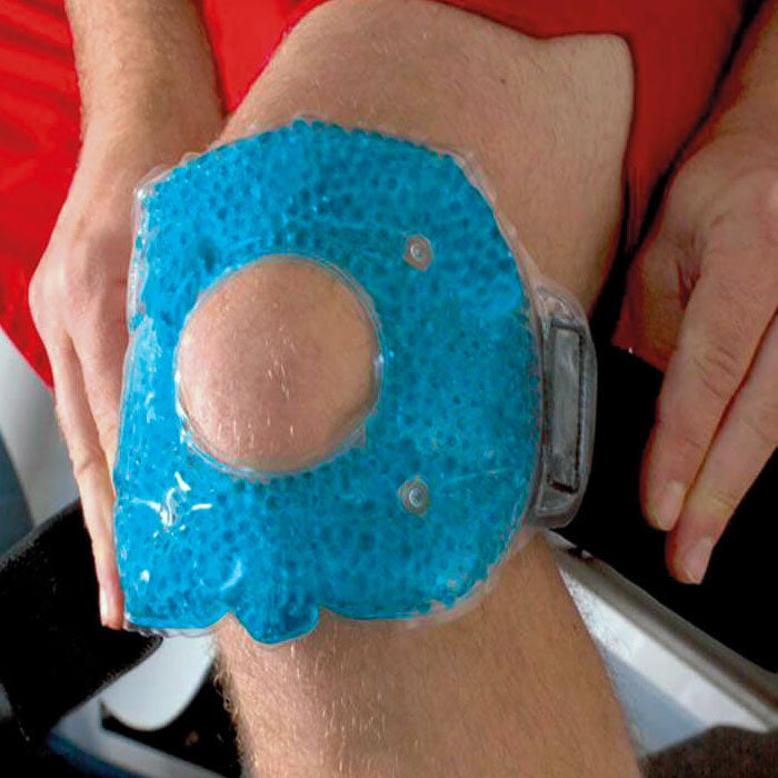 TheraPearl Hot and Cold Knee Wrap - Ice/Heat Therapy on a knee