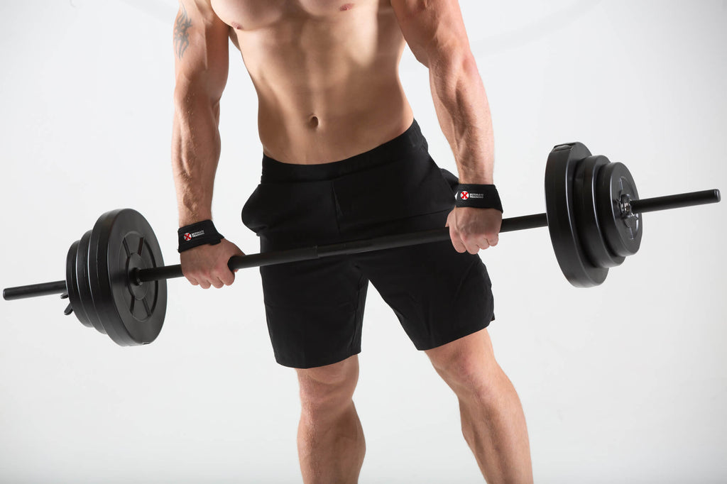 Man deadlifting wearing UXT Weight Lifting Straps with Comfort Pads