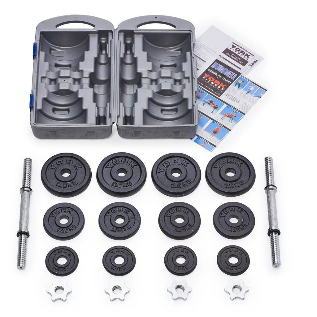 York 20kg Cast Iron Dumbbell Set in Case