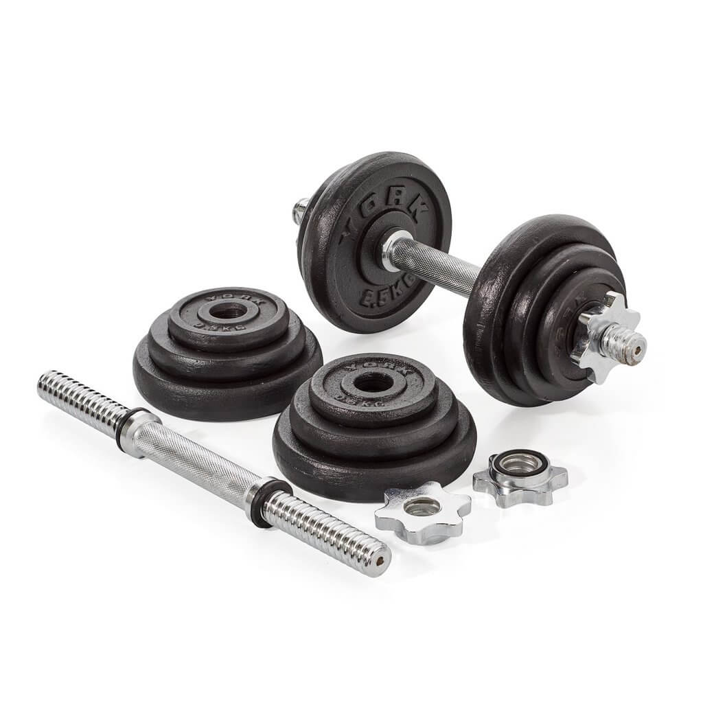 York 20kg Cast Iron Adjustable Dumbbell Set with Spinlock Collars