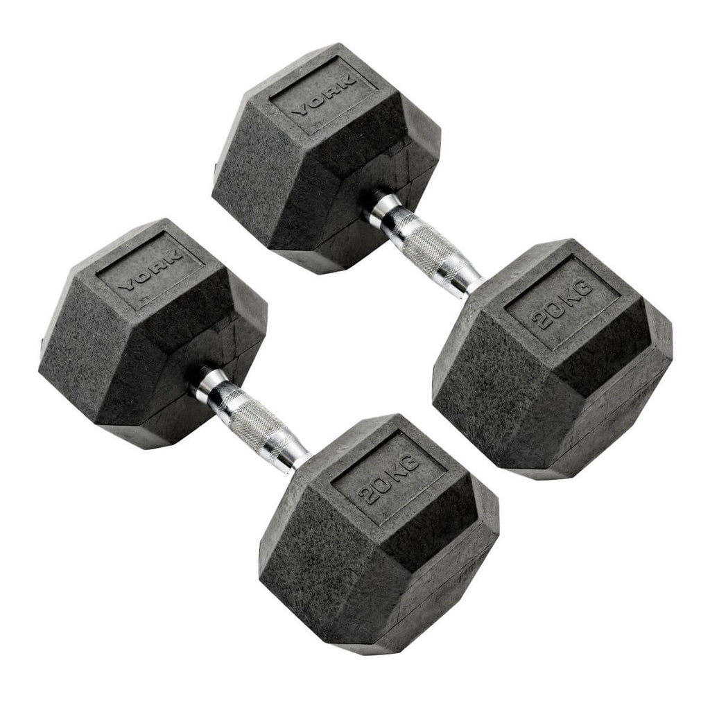 York 20kg Commercial Rubber Hex Dumbbells