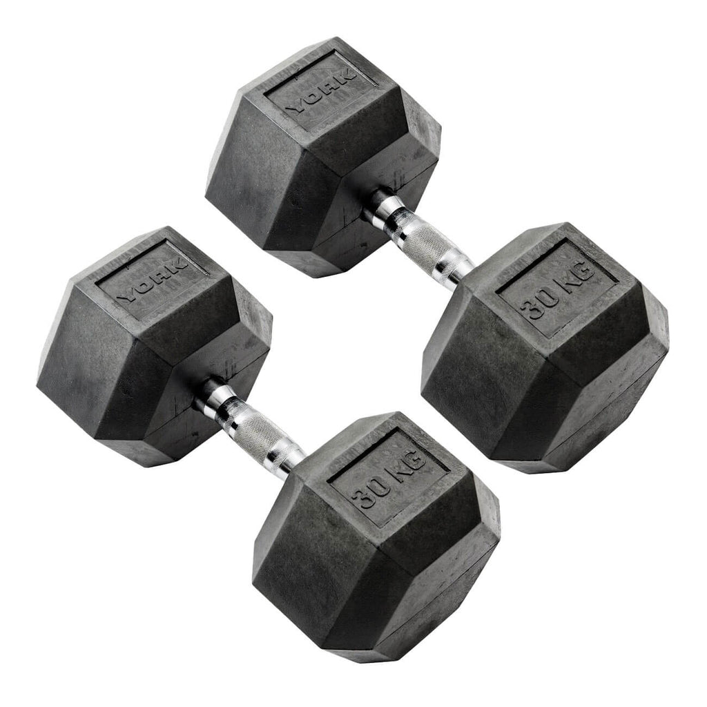 York 30kg Commercial Rubber Hex Dumbbells
