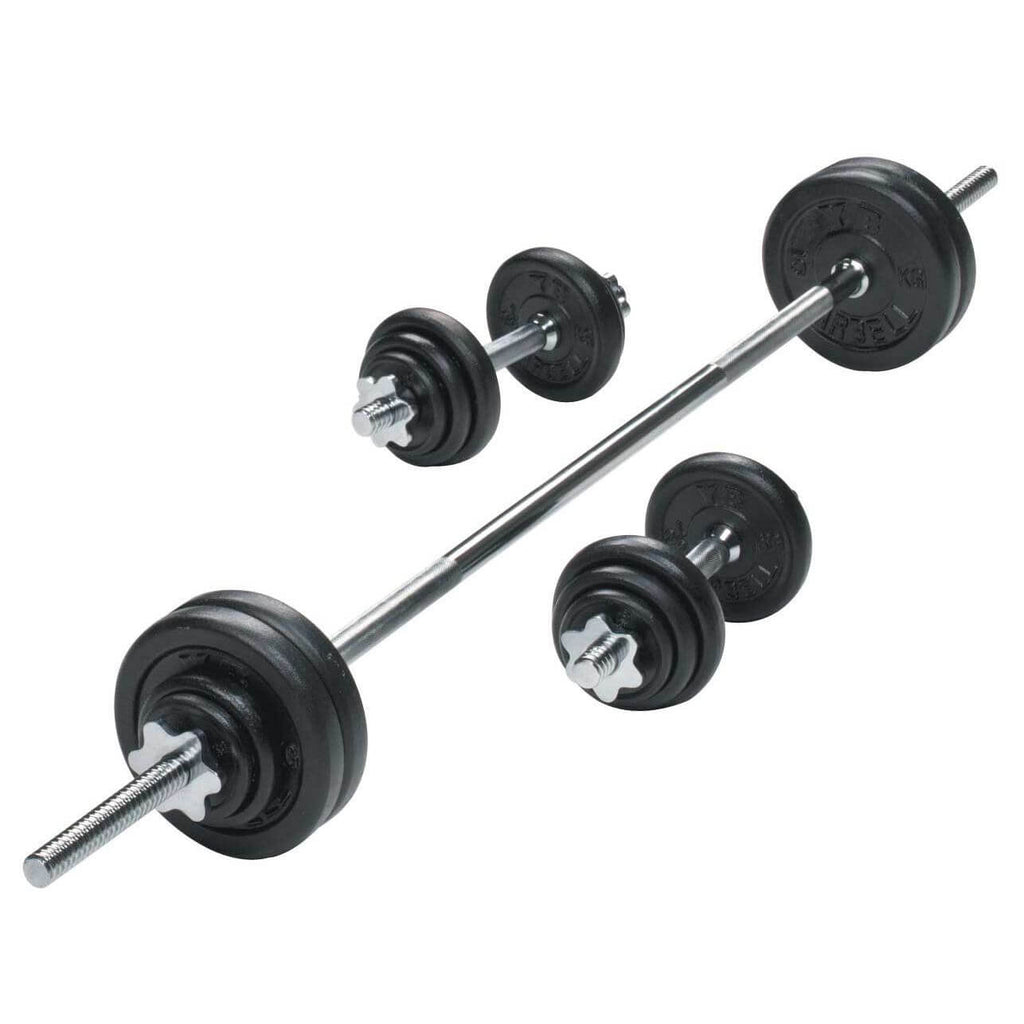 York 50kg Cast Iron Barbell & Dumbbell Weights Set