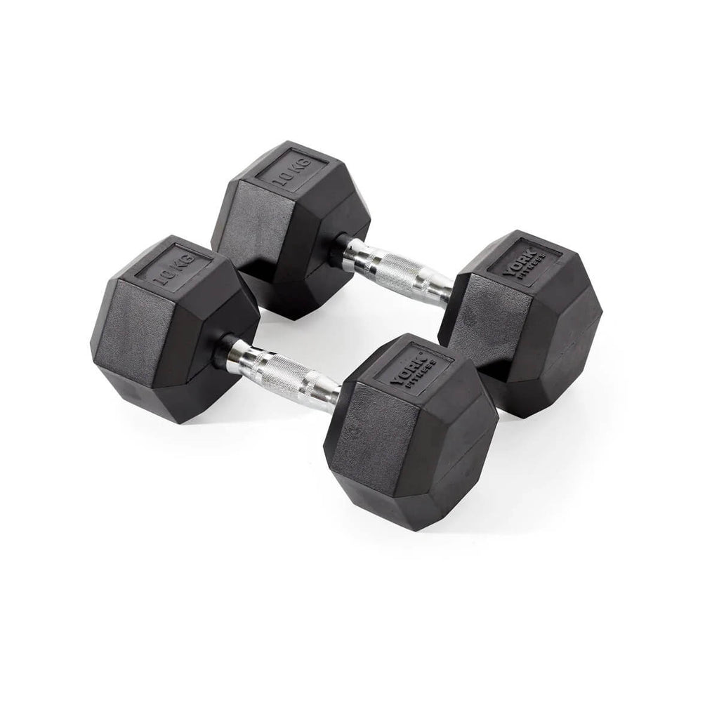 York Fitness Rubber Hex Dumbbells 2 x 10kg