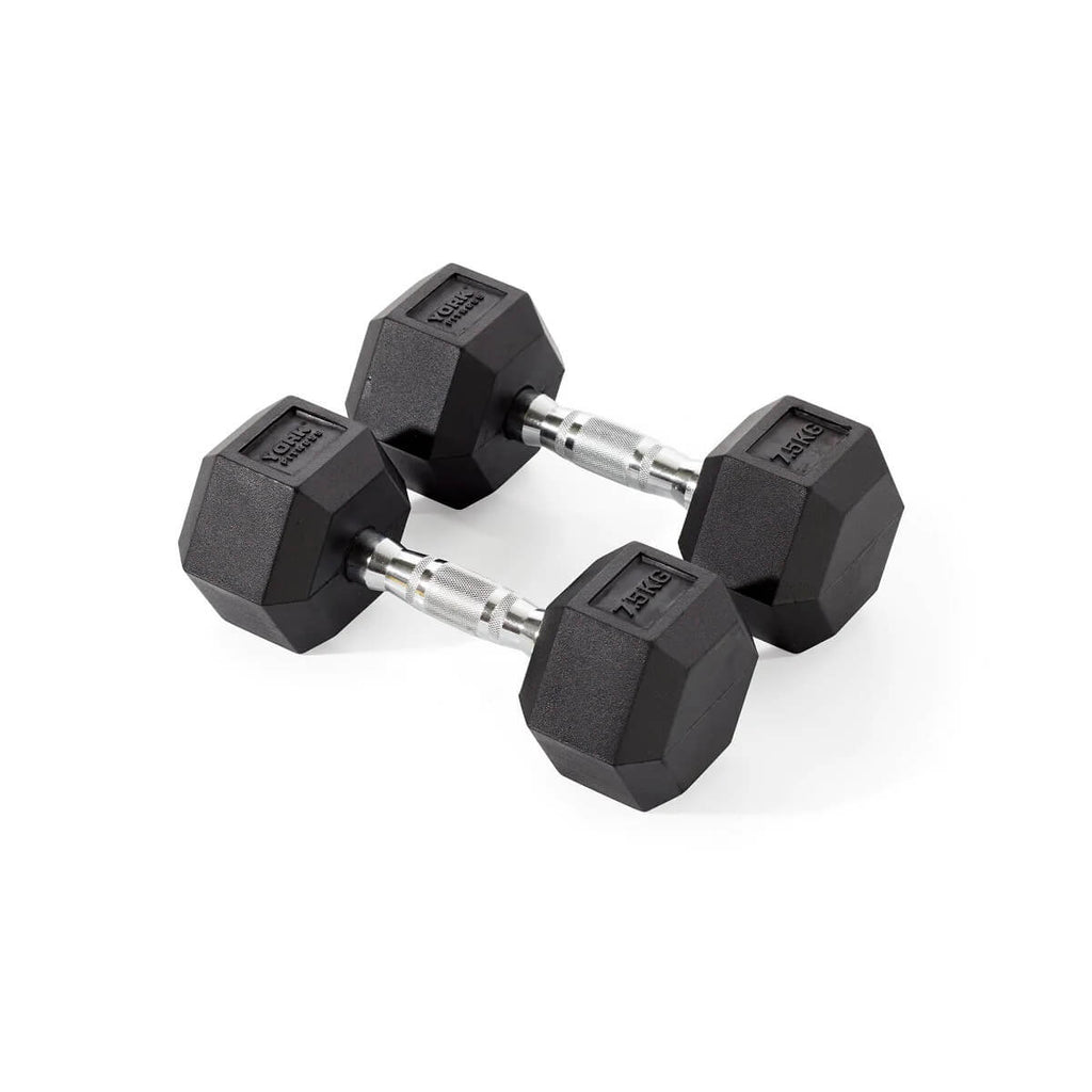 York Fitness Rubber Hex Dumbbells 2 x 7.5kg