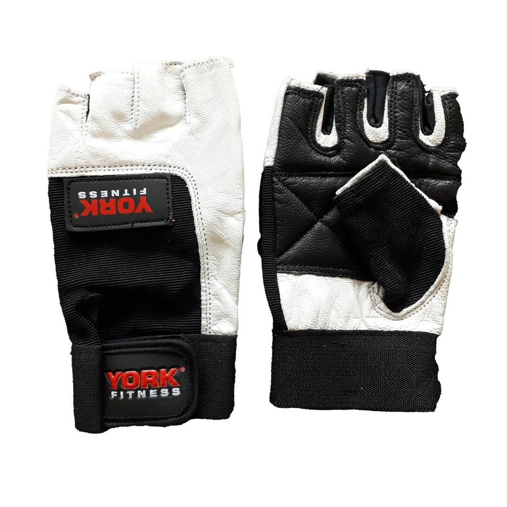 York Fitness White Leather Weight Lifting Gloves